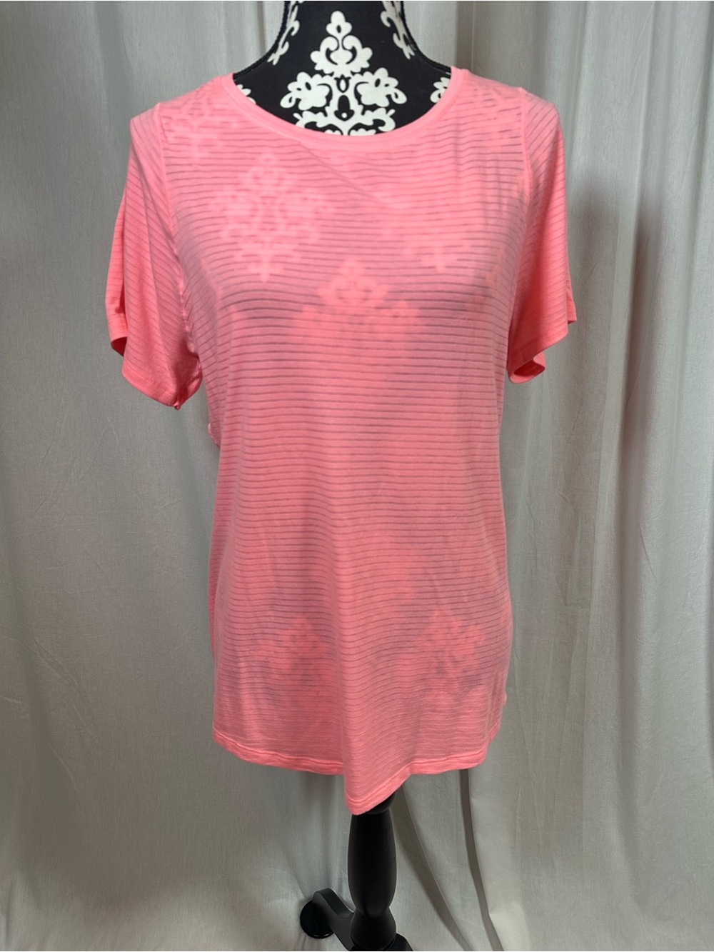 Athletic Works Coral Pink Short-Sleeve Sheer Stripe High-Low Tee
